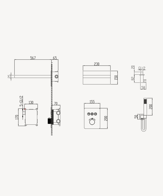 Colonna doccia termostatica incasso 3 funzioni Nickel spazzolato - Sirius