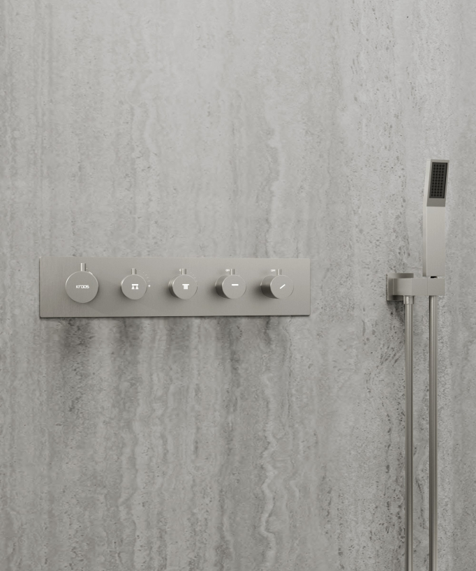 Set miscelatore termostatico multi-funzione con soffione orientabile Nickel spazzolato - Sirius