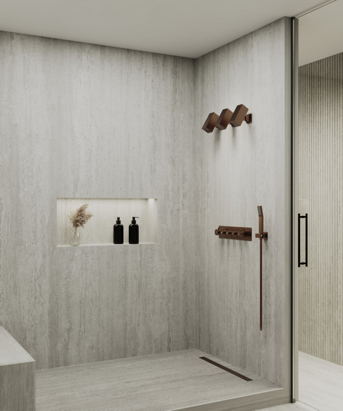 Set miscelatore termostatico multifunzione con soffione orientabile Oro rosa spazzolato - Sirius