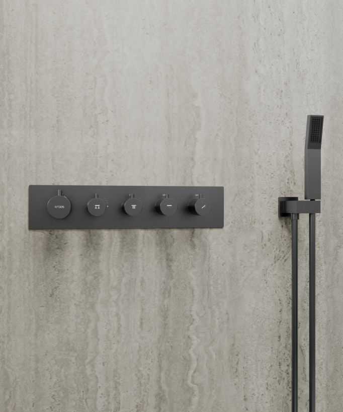 Set miscelatore termostatico multifunzione con soffione orientabile Gun metal - Sirius