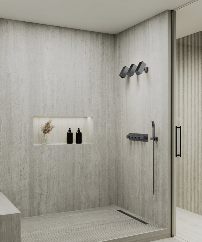 Set miscelatore termostatico multifunzione con soffione orientabile Gun metal - Sirius