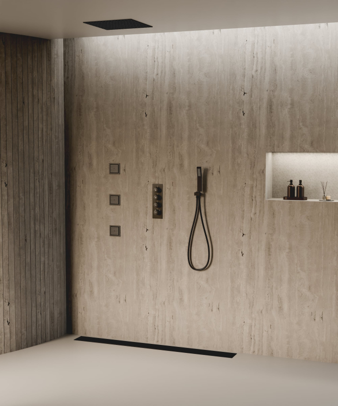 Sistema doccia termostatico a soffitto con getti nascosti 500 mm - Nero - small