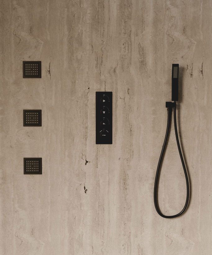 Sistema doccia termostatico a soffitto con getti nascosti 500 mm - Nero