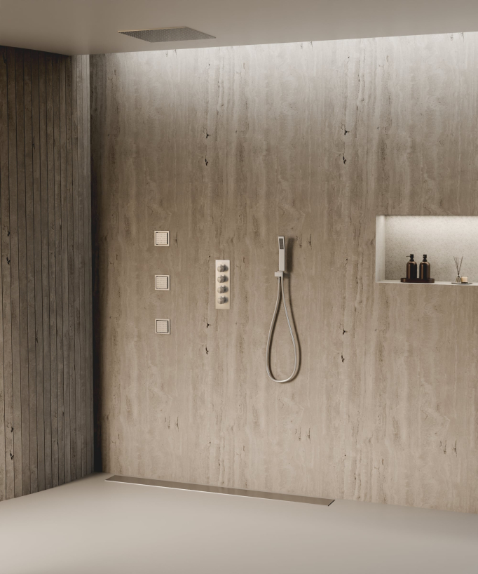 Sistema doccia termostatico a soffitto con getti nascosti 500 mm - Nickel spazzolato - small