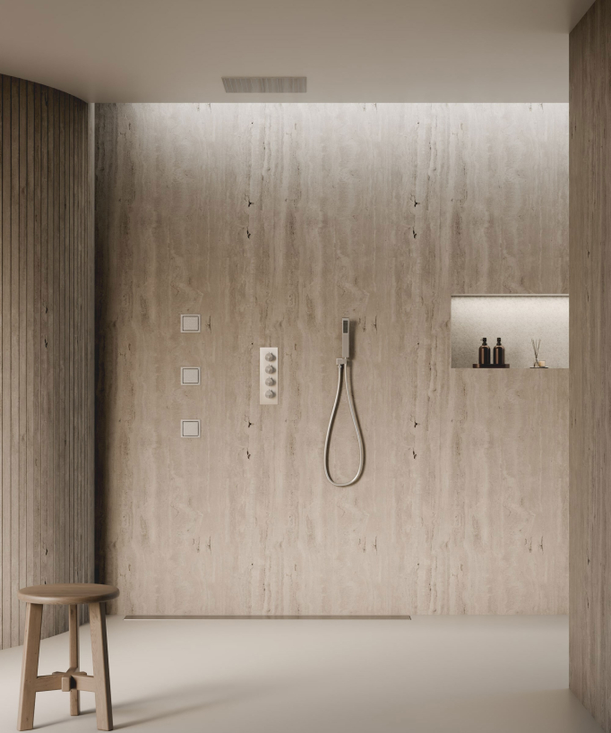 Sistema doccia termostatico a soffitto con getti nascosti 500 mm - Nickel spazzolato