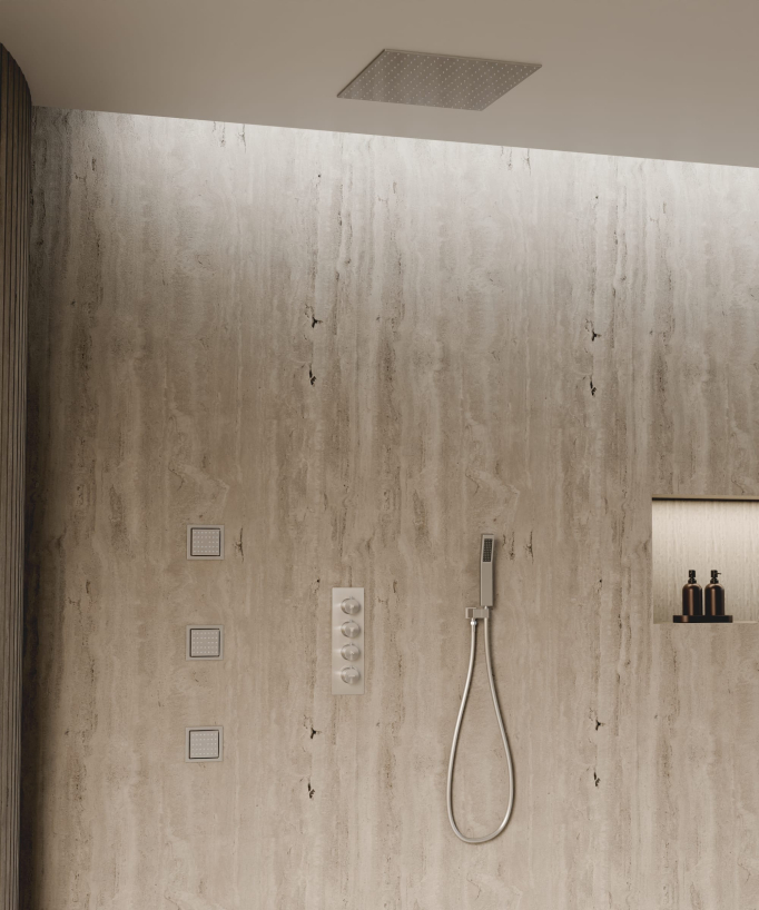 Sistema doccia termostatico a soffitto con getti nascosti 500 mm - Nickel spazzolato
