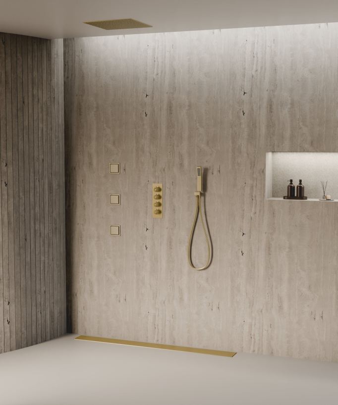 Sistema doccia termostatico a soffitto con getti nascosti 500 mm - Oro spazzolato - small