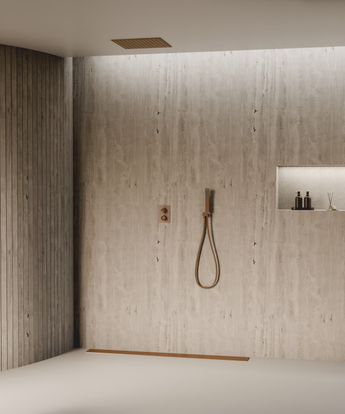 Sistema doccia termostatico a soffitto - Oro rosa spazzolato - small