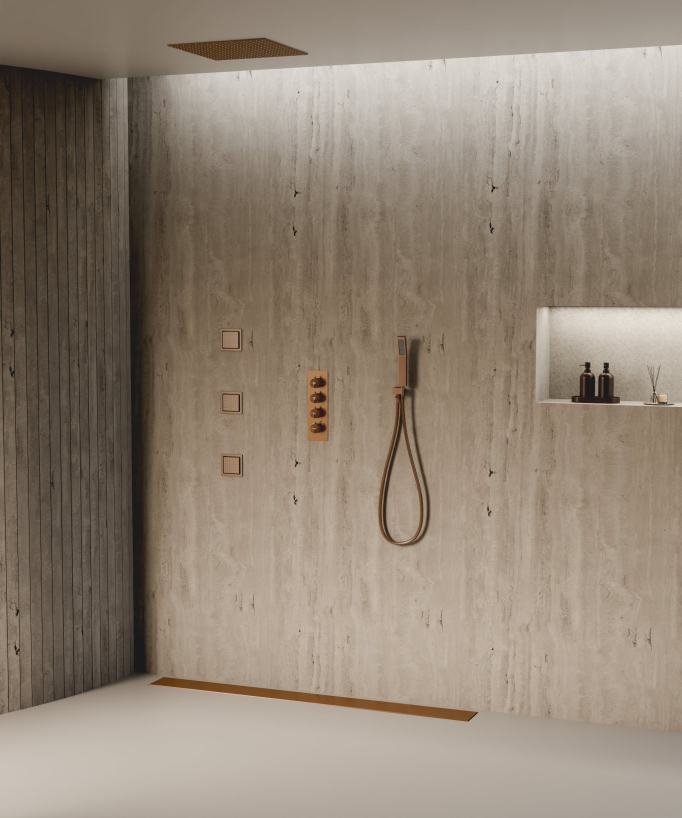 Sistema doccia termostatico a soffitto con getti nascosti 500 mm - Oro rosa spazzolato - small