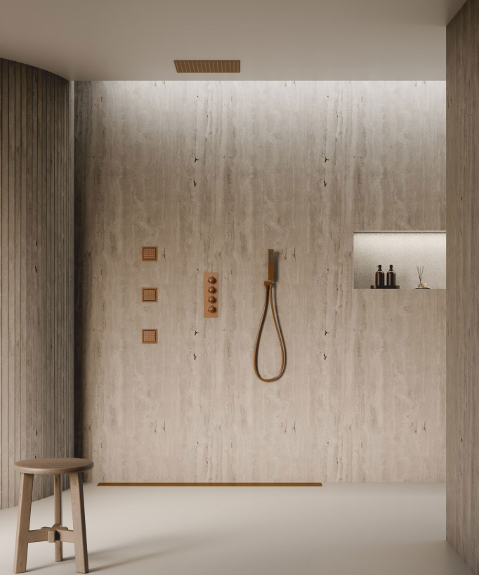 Sistema doccia termostatico a soffitto con getti nascosti 500 mm - Oro rosa spazzolato