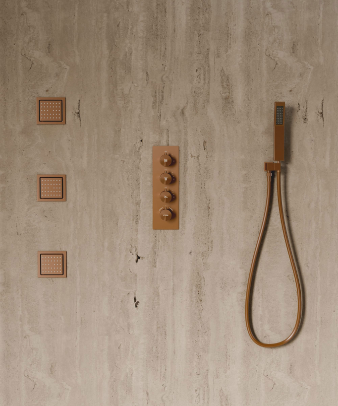 Sistema doccia termostatico a soffitto con getti nascosti 500 mm - Oro rosa spazzolato