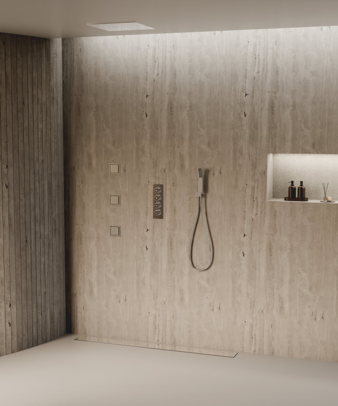 Sistema doccia termostatico a soffitto con getti nascosti 500 mm - Cromo - small