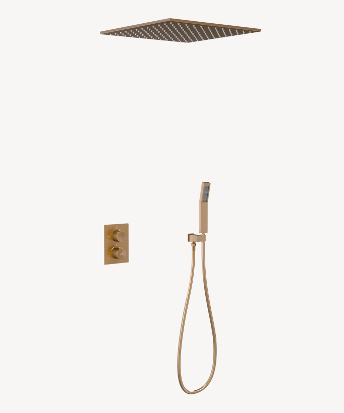 Sistema doccia termostatico a incasso soffitto Oro rosa - Sirius