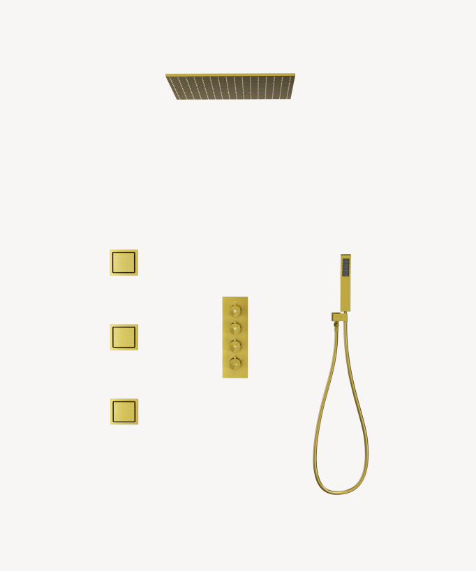 Cielo doccia termostatico incassato soffitto 500 mm, 3 getti corpo Oro - Sirius