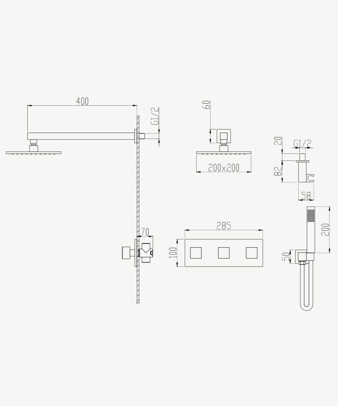 Gruppo doccia, miscelatore a 3 maniglie Oro spazzolato - Sirius