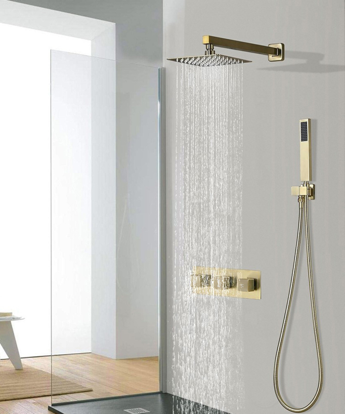 Gruppo doccia, miscelatore a 3 maniglie Oro spazzolato - Sirius - small