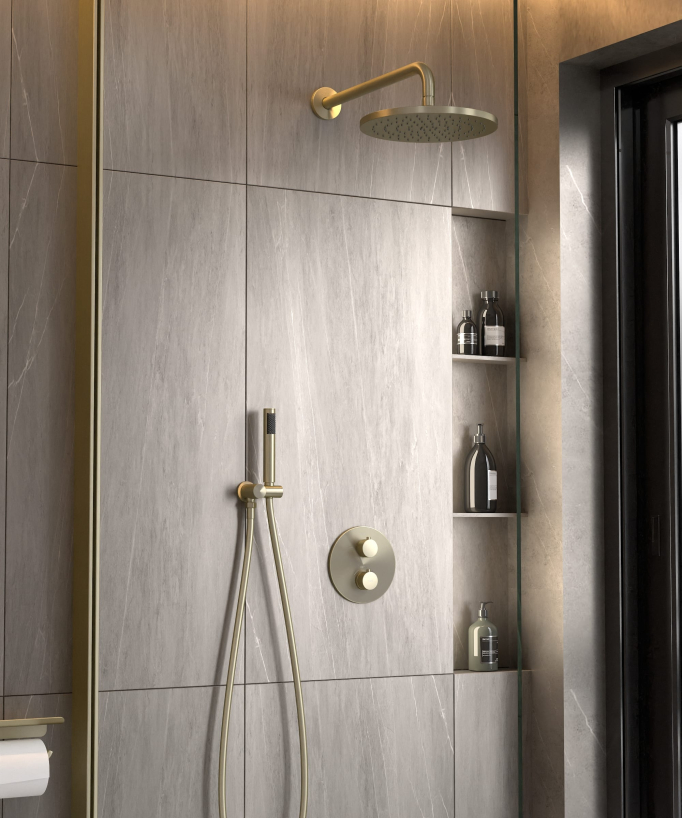 Pacchetto doccia termostatico Oro spazzolato - Corbeau - small