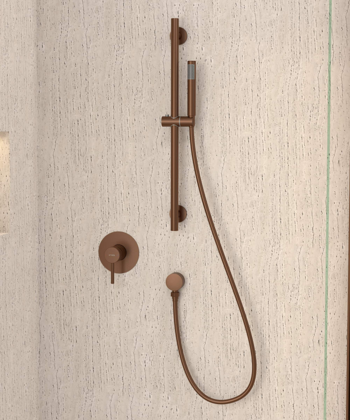 Miscelatore da incasso per doccia con barra e doccetta Oro rosa spazzolato - Corbeau - small