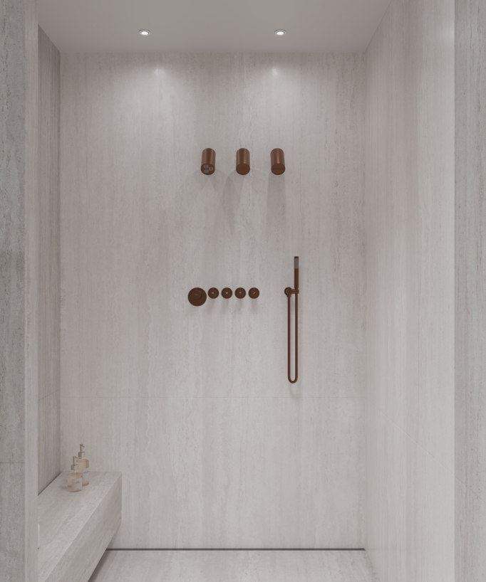 Set miscelatore termostatico multi-spray con soffione orientabile Oro rosa spazzolato - Corbeau