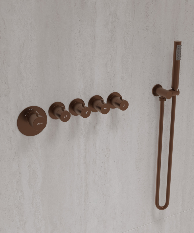 Set miscelatore termostatico multi-spray con soffione orientabile Oro rosa spazzolato - Corbeau