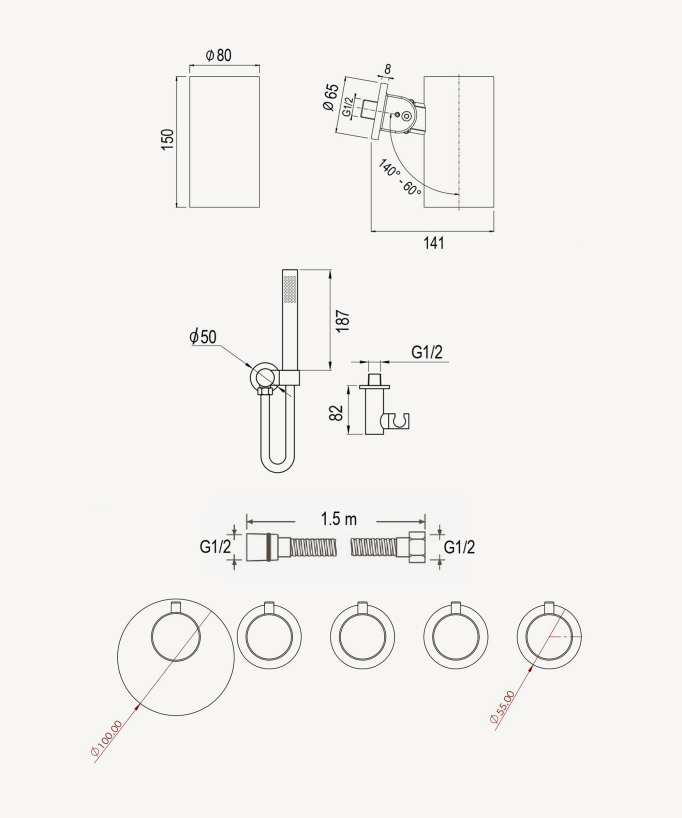 Set miscelatore termostatico multi-spray con soffione orientabile Oro spazzolato - Corbeau