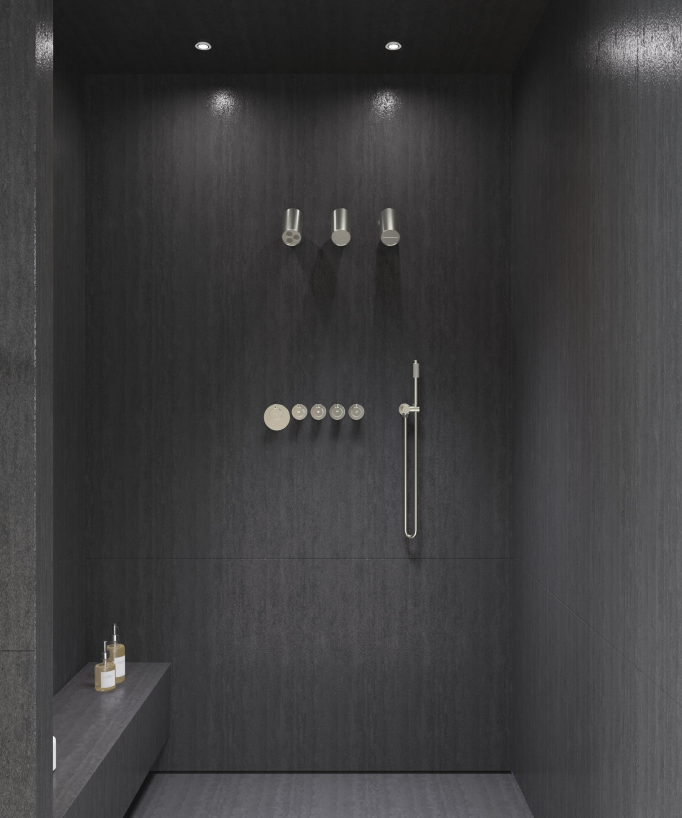 Set miscelatore termostatico multispray con doccetta orientabile Nickel spazzolato - Corbeau