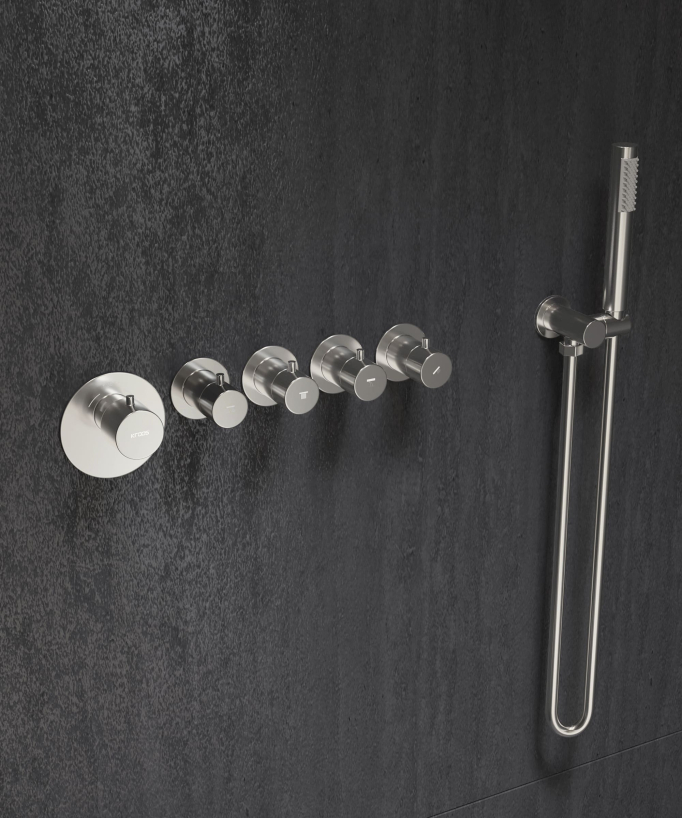 Set miscelatore termostatico multispray con doccetta orientabile Nickel spazzolato - Corbeau