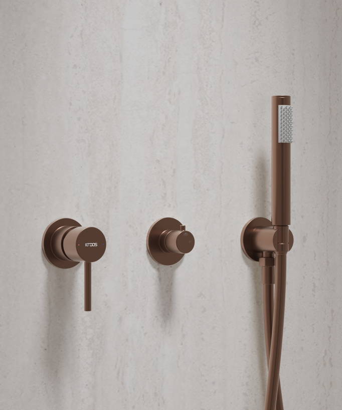 Set doccia con soffione a pioggia circolare Oro rosa spazzolato - Corbeau