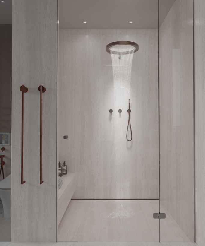 Set doccia con soffione a pioggia circolare Oro rosa spazzolato - Corbeau