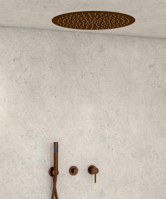 Set miscelatore doccia incasso 3 fori soffione tondo Oro rosa spazzolato - Corbeau