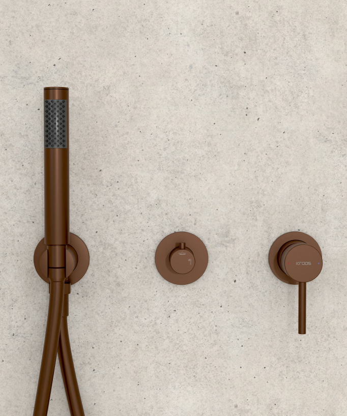 Set miscelatore doccia incasso 3 fori soffione tondo Oro rosa spazzolato - Corbeau