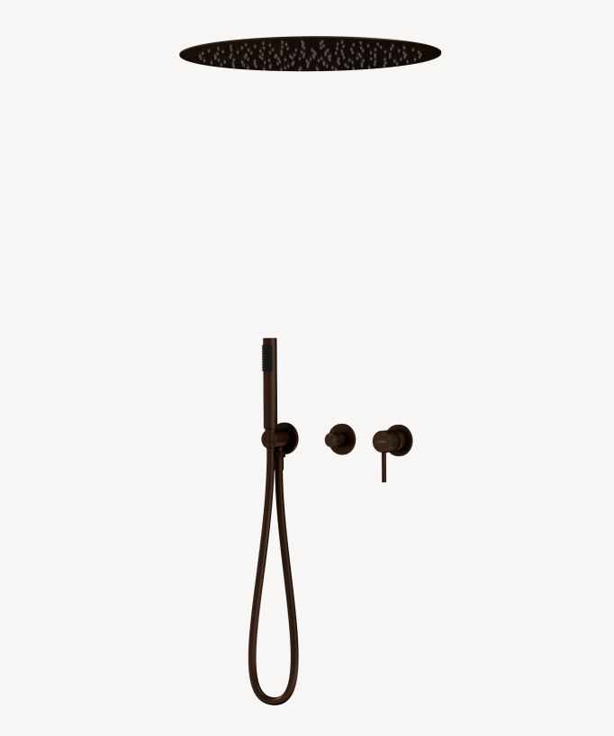 Set miscelatore doccia 3 fori incasso soffitto tondo Moka spazzolato - Corbeau