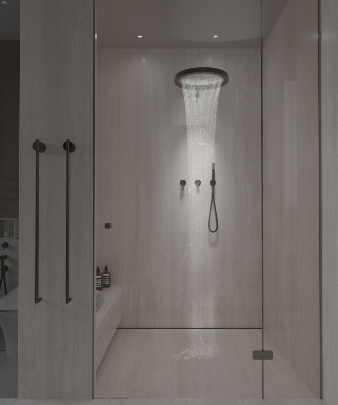 Kit doccia con soffione a pioggia circolare Nero - Corbeau