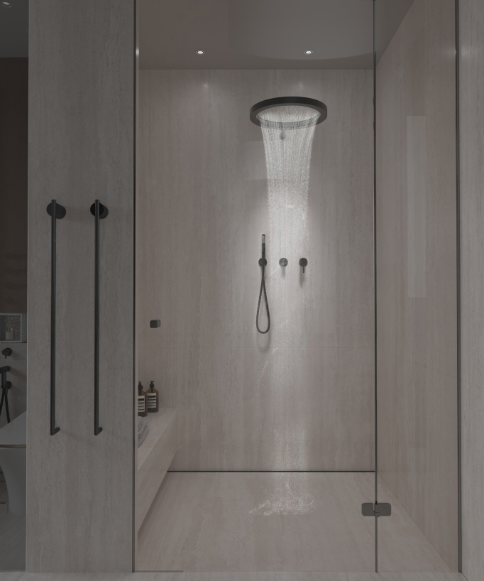 Kit doccia con soffione a pioggia circolare Nero - Corbeau