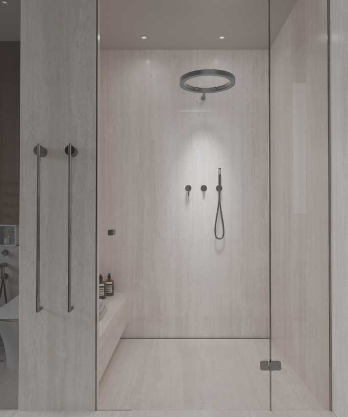 Kit doccia con soffione circolare Gun metal - Corbeau