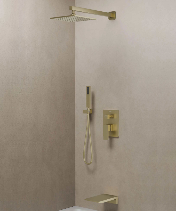 Gruppo doccia e vasca ad incasso in oro spazzolato - Thilia - small