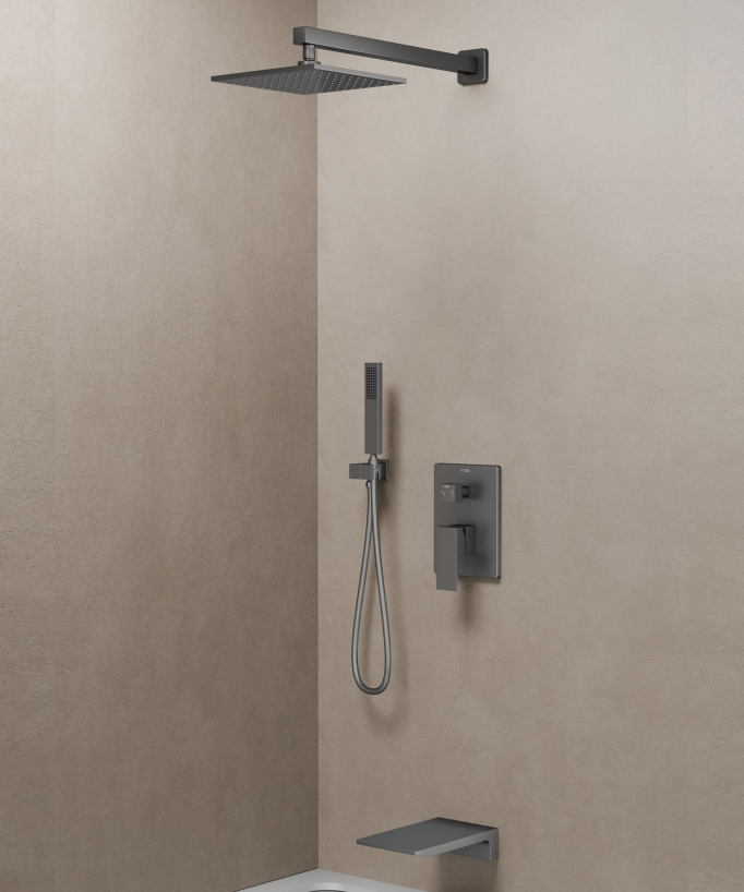 Colonna doccia e bagno da incasso con bocca a cascata gun metal – Thilia - small