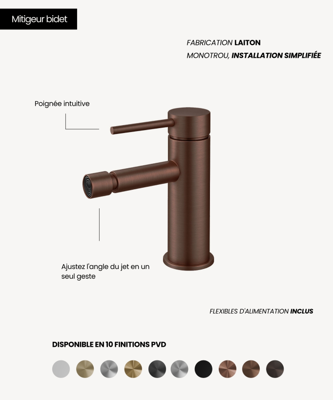Miscelatore bidet monoforo Oro rosa spazzolato - Corbeau