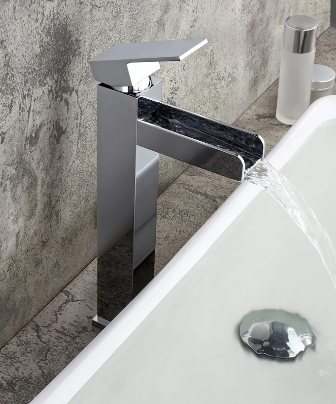 Miscelatore a cascata per lavabo in cromo alto - Alnair