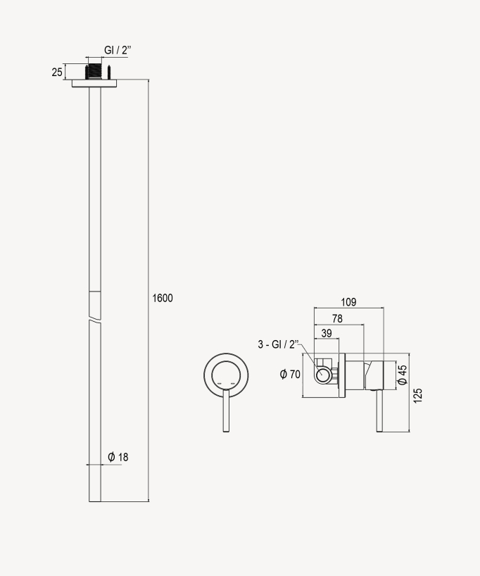 Miscelatore lavabo sospeso a soffitto Nickel spazzolato - Corbeau