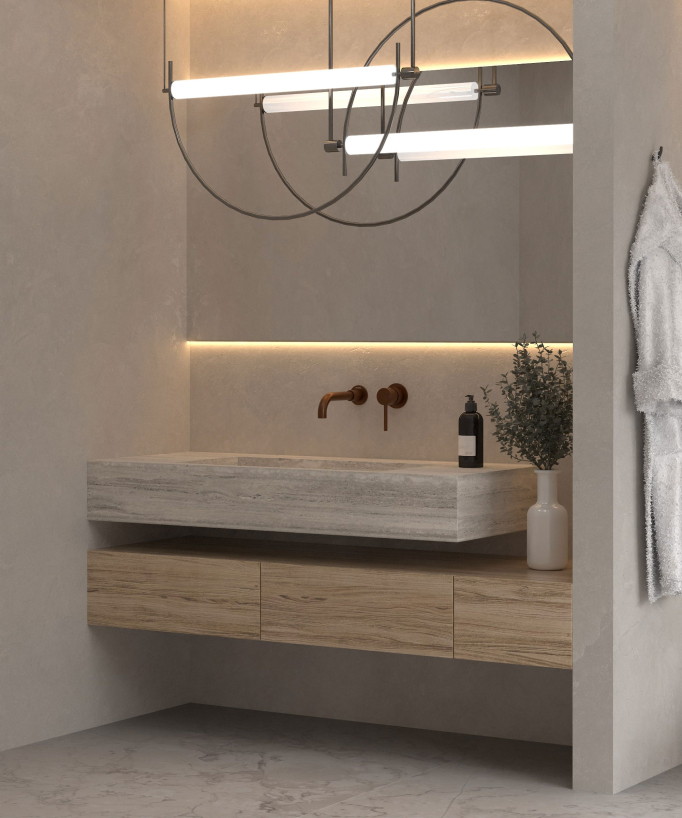 Miscelatore lavabo a parete oro rosa spazzolato - Corbeau