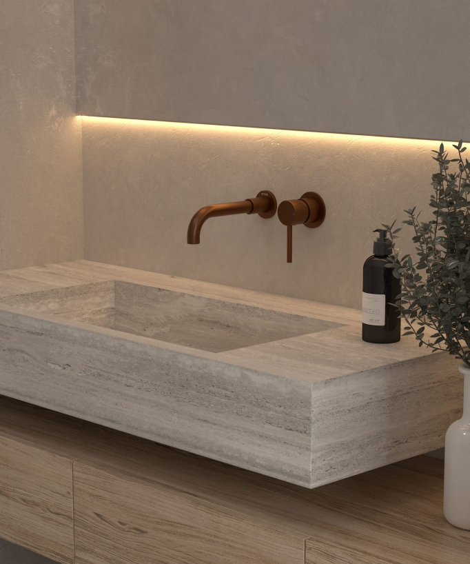 Miscelatore lavabo a parete oro rosa spazzolato - Corbeau