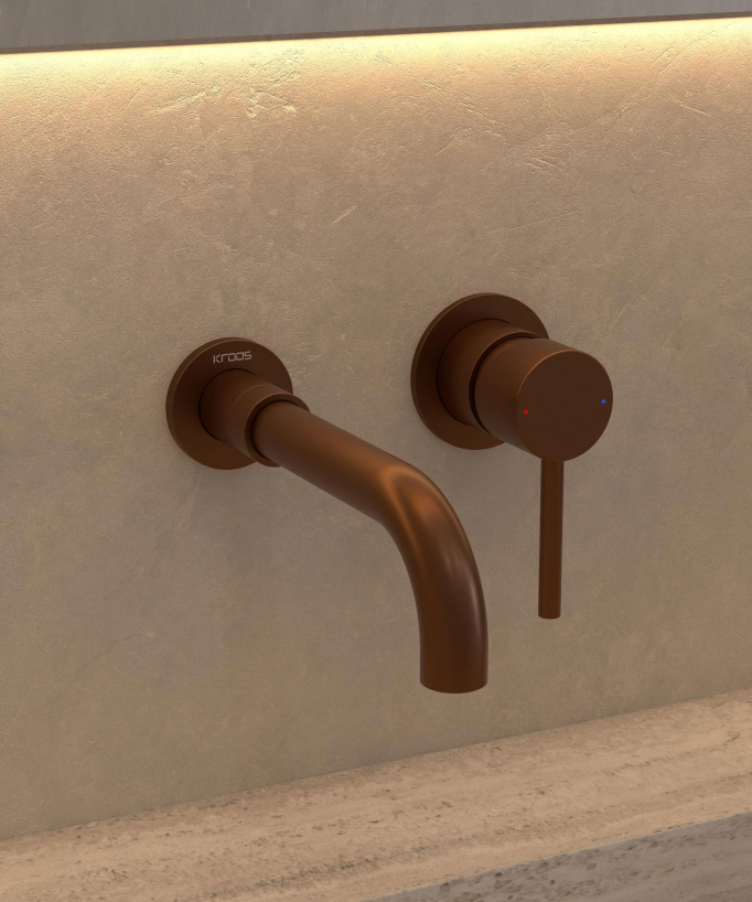 Miscelatore lavabo a parete oro rosa spazzolato - Corbeau