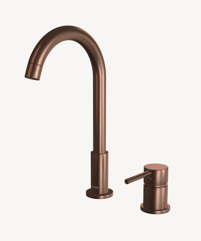 Miscelatore lavabo 2 fori oro rosa spazzolato - Corbeau - small