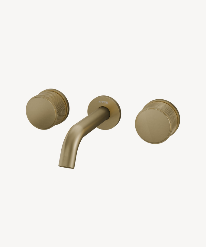 Rubinetto lavabo a parete oro spazzolato - Leros - small