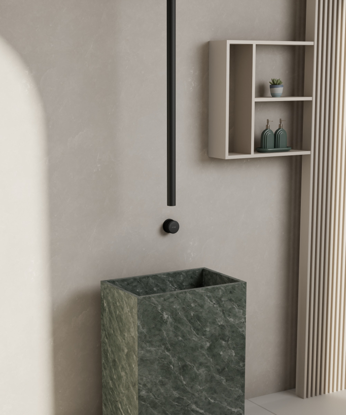 Miscelatore lavabo sospeso a soffitto senza regolazione portata Nero - Leros