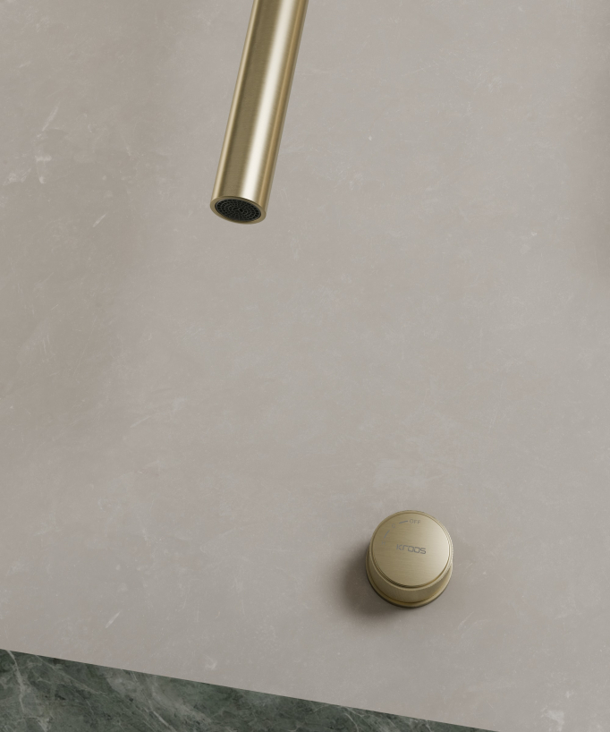 Miscelatore lavabo sospeso a soffitto senza regolazione portata Oro spazzolato - Leros