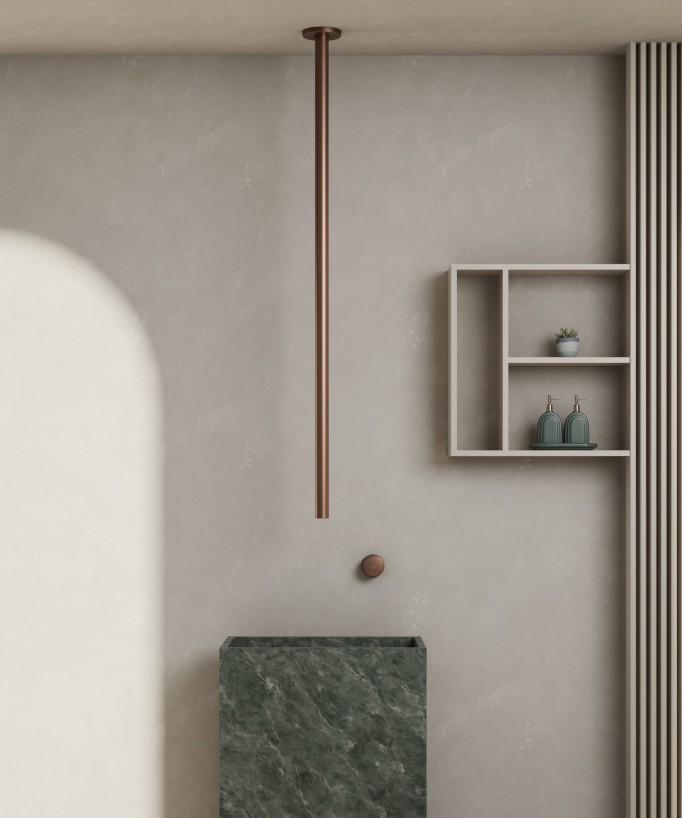 Miscelatore lavabo sospeso a soffitto senza regolazione portata Oro rosa spazzolato - Leros