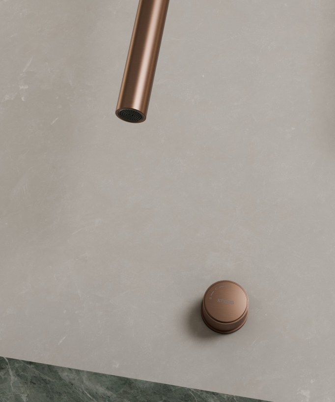 Miscelatore lavabo sospeso a soffitto senza regolazione portata Oro rosa spazzolato - Leros