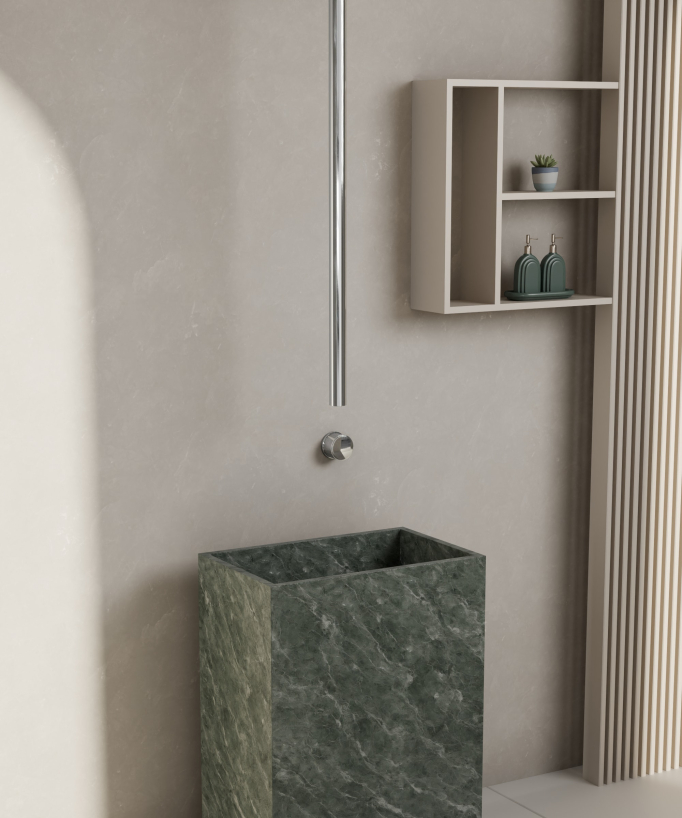 Miscelatore lavabo sospeso a soffitto senza regolazione portata Cromato - Leros